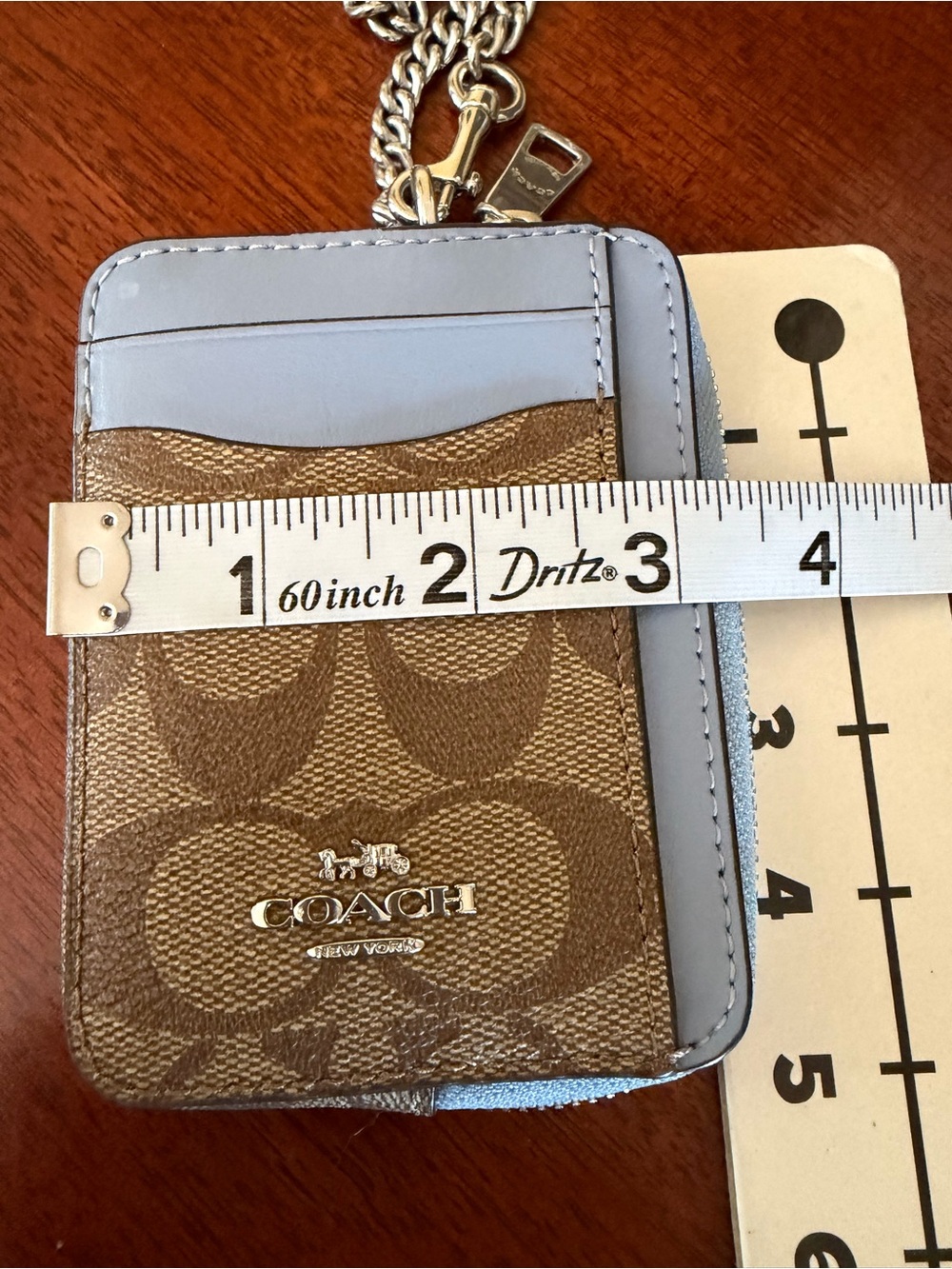 Coach Zip Card Case In Signature Canvas and Pale Blue Leather - Picture 8 of 8